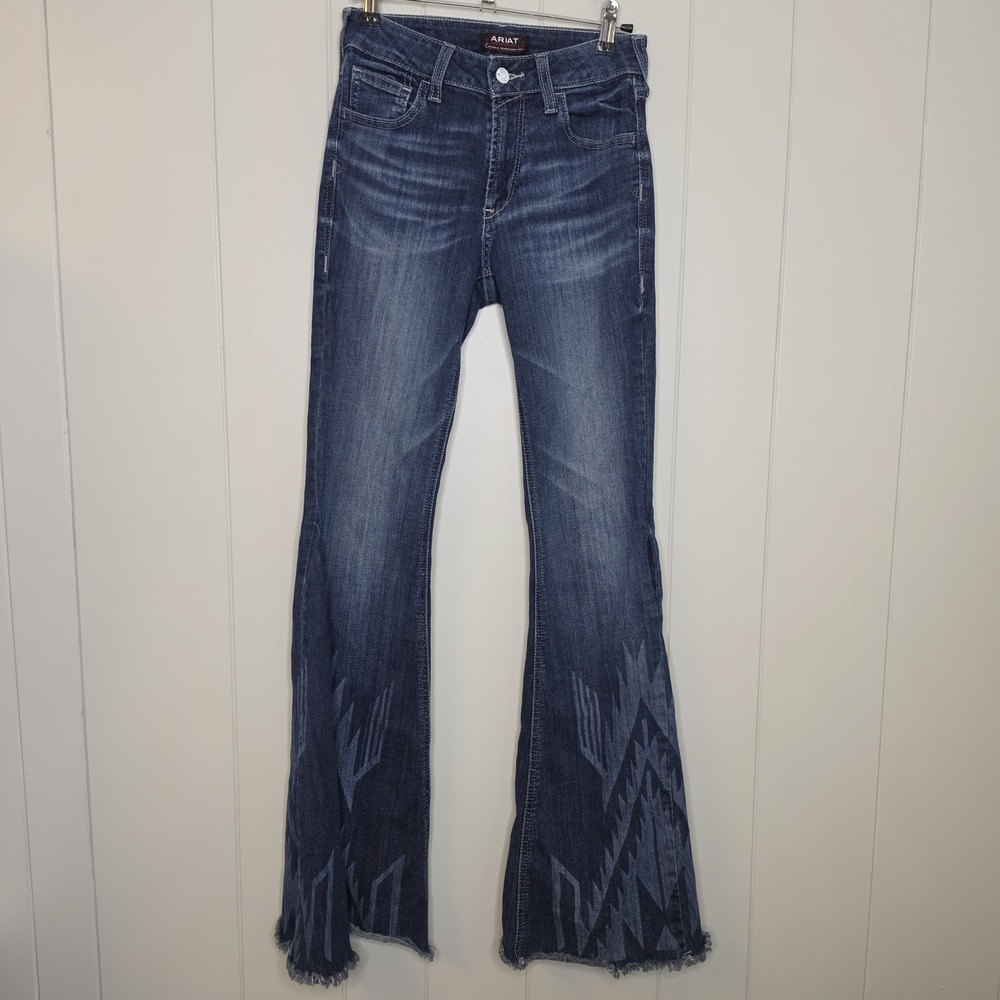 Ariat Centinela Tradional Arts Size 25R High Rise Flare Denim Blue Jeans